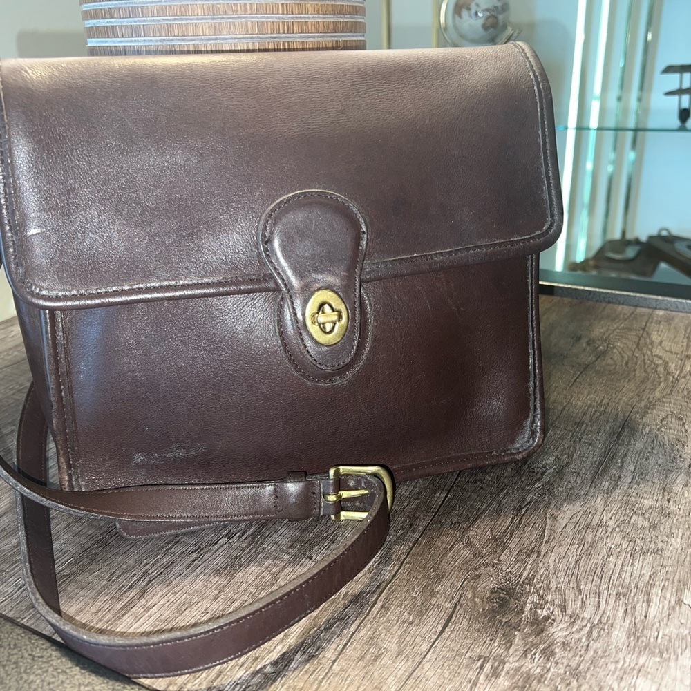 Coach Brown Leather Crossbody Bag with Turn-Lock Closure